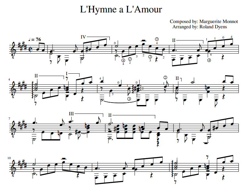 Marguerite Monnot - L'Hymne a L'Amour for guitar